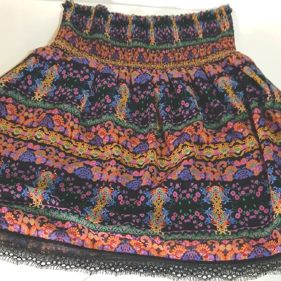 💜 Sui by Anna Sui Paisley Chiffon Lace Skirt – Shirred Waist, Size L - Picture 4 of 7